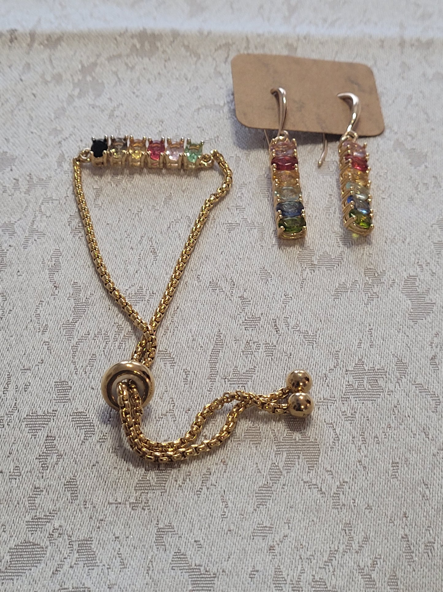 Set Multicolor Stone Bracelet  & Earrings