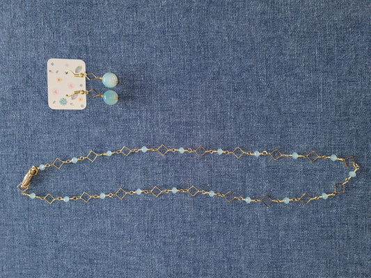 Set Light Blue Stone Necklace & Earrings